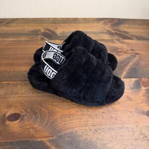 UGG Women's Fluff Yeah Slide Slipper Black Size 6 1095119 Open Toe Sheepskin